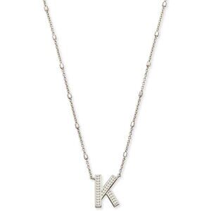 Letter K Pendant Necklace for Women, Rhodium-plated Brass, 19" Chain